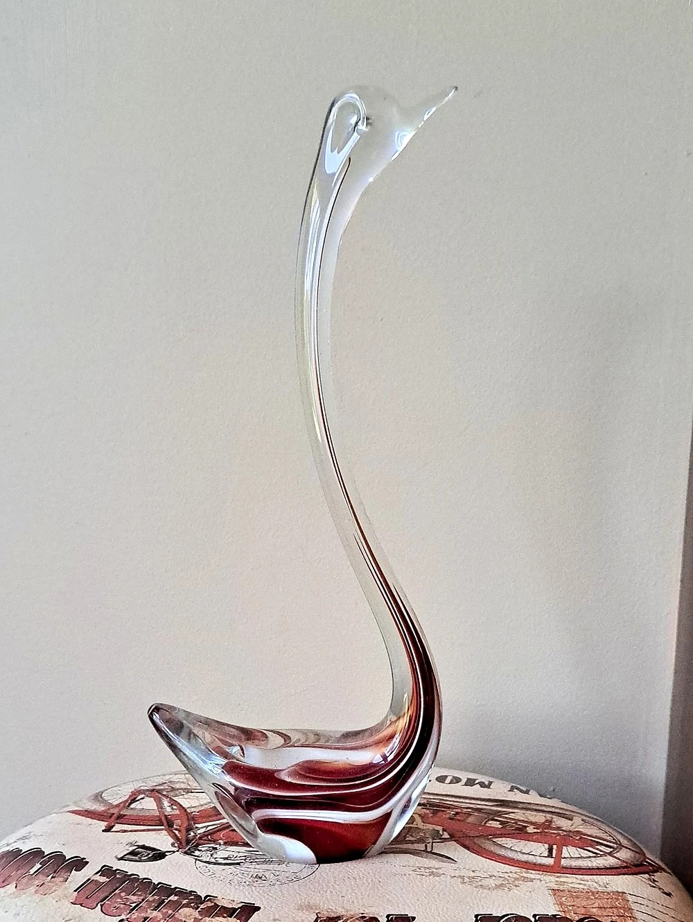 Murano Red & Clear Art Glass Swan Sculpture